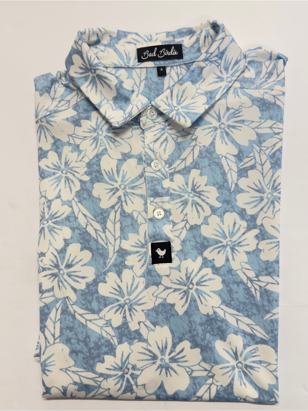 Bad Birdie Men's Hana Pique Golf Polo Shirt Floral Blue White - Medium - Picture 9 of 9